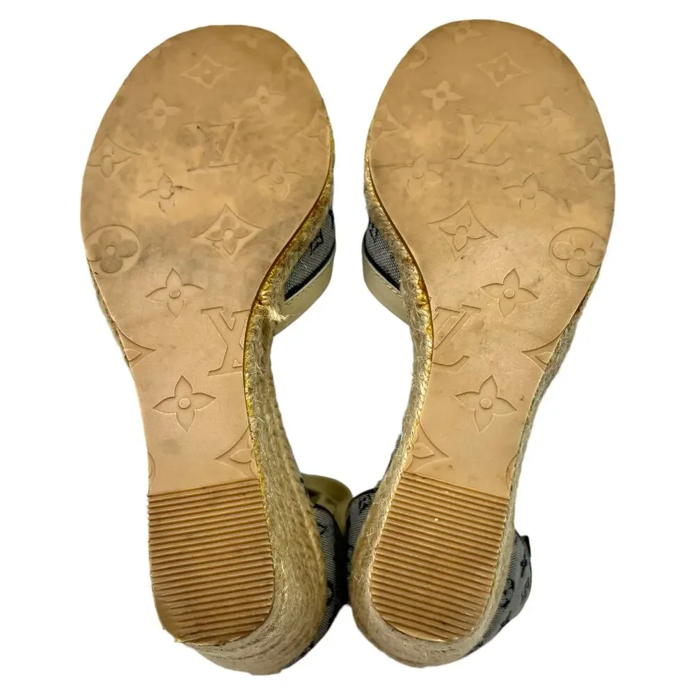 LOUIS VUITTON Ibiza LV Monogram Canvas Espadrille Wedges Sandals EU 40 US 10
